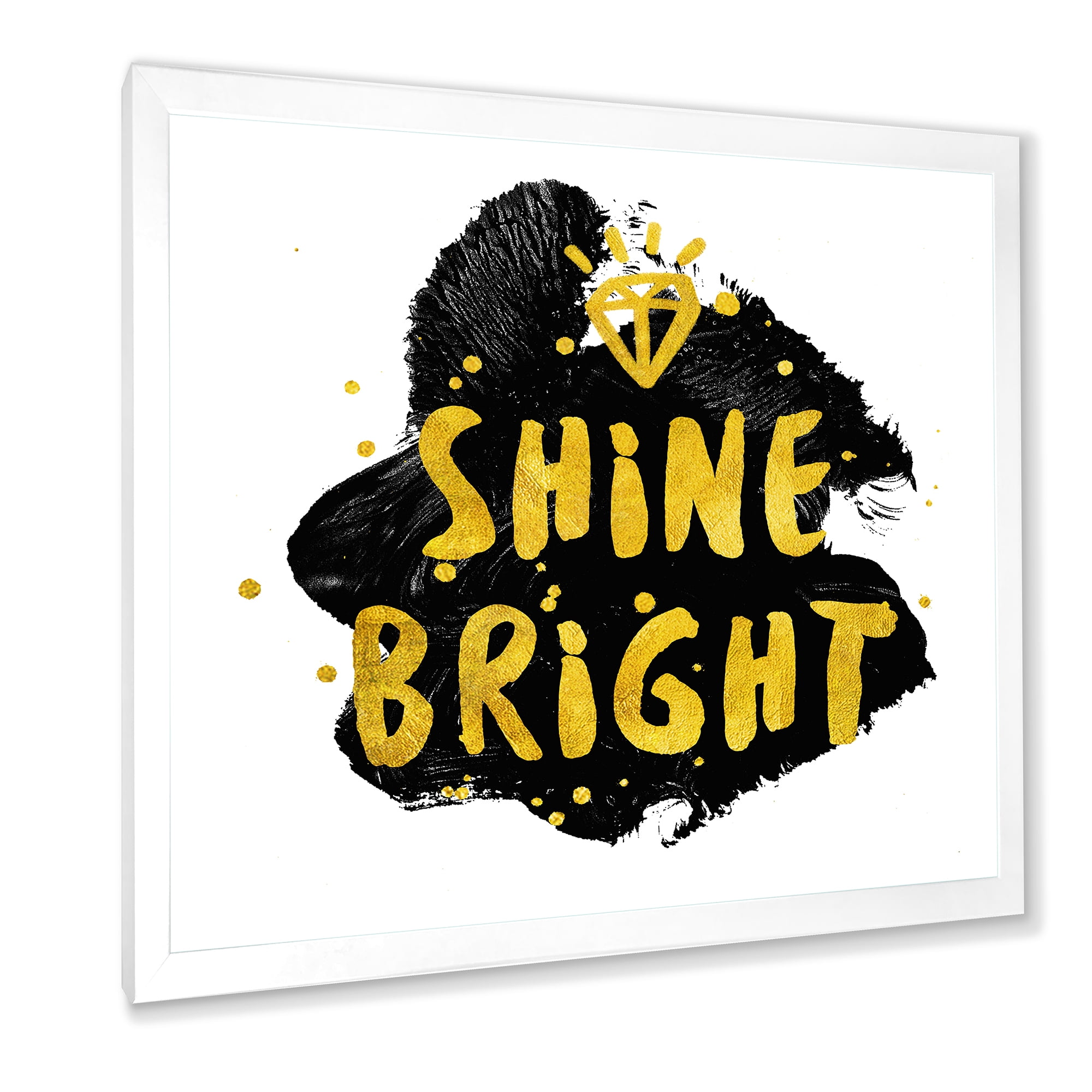 Designart 'Shine Bright Quote on Black' Glam Framed Art Print