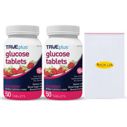 TRUEplus Glucose Tablets Raspberry Flavour 50 Count(Pack Of 2)| Featuring NYCPI Resealable Bag For Easy Storage