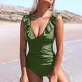 thumbnail image 6 of Women's V Neck One Piece Swimsuit Ruffled Lace Up Monokini（green）, 6 of 6