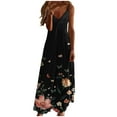 thumbnail image 2 of UPPADA Women's Casual Sleeveless Deep V Neck Dress Beach Waist Flowy Maxi Dresses Summer Floral Tie Front Spaghetti Strap Casual Boho Beach Flowy Sundress with Pockets Black,L, 2 of 5