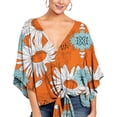 thumbnail image 4 of UHNDY Women's Summer Floral Print Top 3/4 Flared Sleeve V-Neck T-Shirt,Orange,3XL, 4 of 6