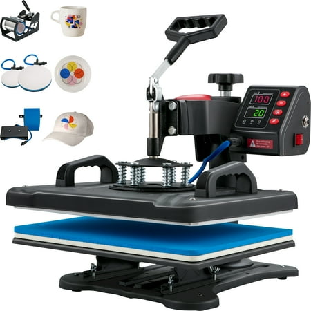 VEVORDIRECT Heat Press Machine, 12x15inch / 30x38cm, 5IN1 Clamshell Sublimation Transfer Printer with Teflon Coated, Digital Precise Heat Control, Silica-gel Powerpress for T-Shirt Plate Mug Cup