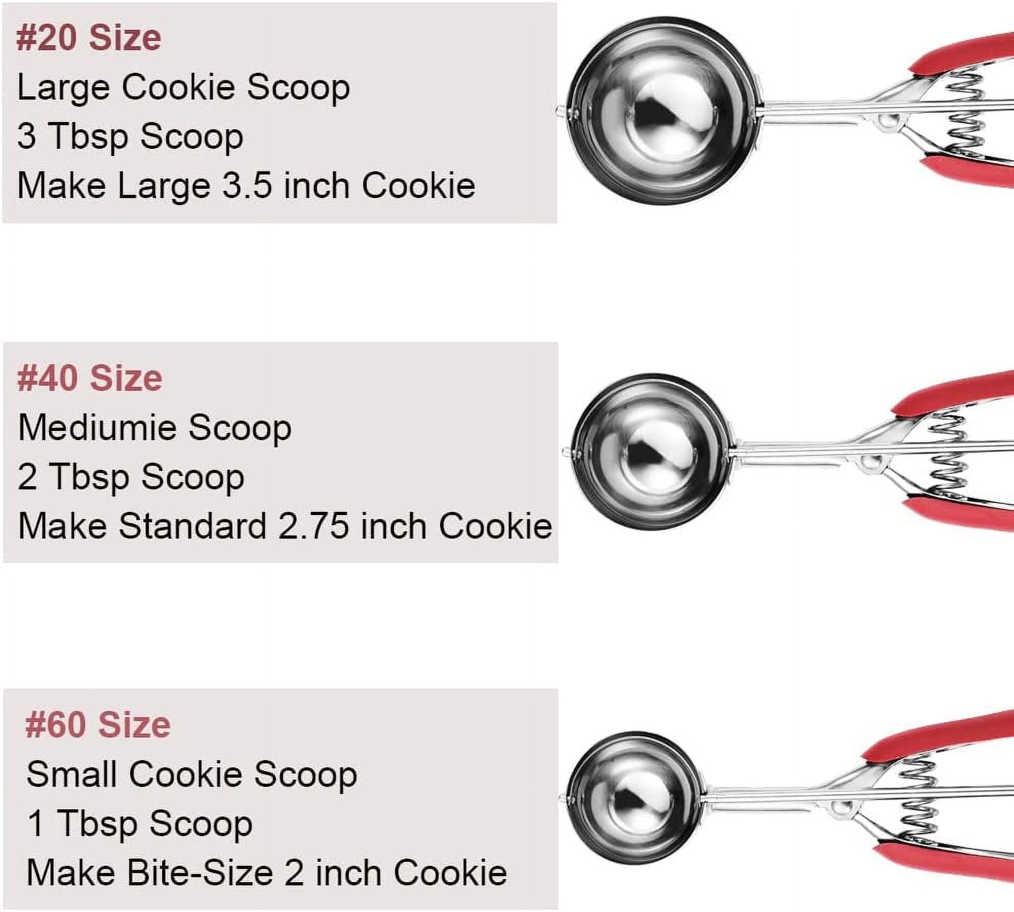 Cookie Scoop Set - #60/1 Tbsp, 40/2 Tbsp, 20/ 3Tbsp - 3 PCS Cookie Scoops  for Baking Set of 3 - Cookie Dough Scoop - Made of 18/8 Stainless Steel 