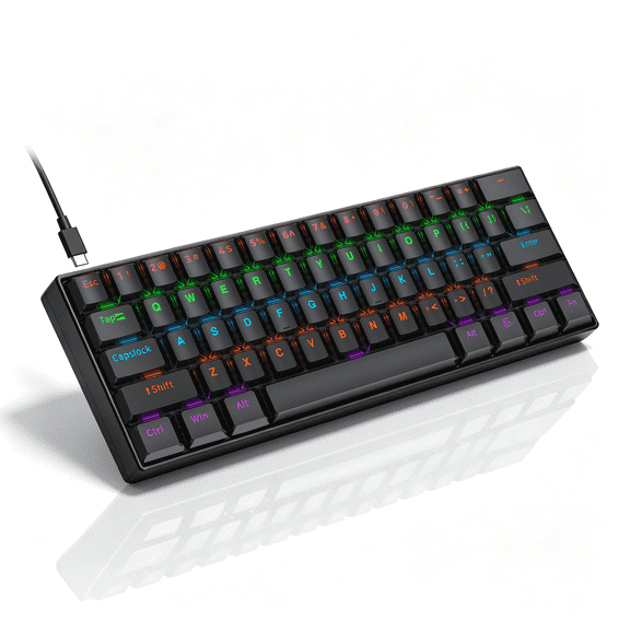 Mechanical Gaming Keyboard,Rainbow RGB Backlit Gaming Wired Keyboards Compact Mini 61 Keys Portable 60 Percent Mechanical Keyboard with Black Keycaps,for Windows Laptop PC Linear Blue Switch
