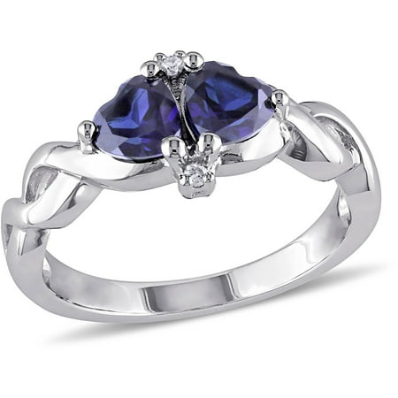 Tangelo 1-1/8 Carat T.G.W. Created Blue Sapphire and Diamond-Accent Sterling Silver Heart Engagement Ring