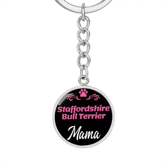 Dog Mom Keyring Staffordshire Bull Terrier Mama Circle Keychain Stainless Steel or 18k Gold
