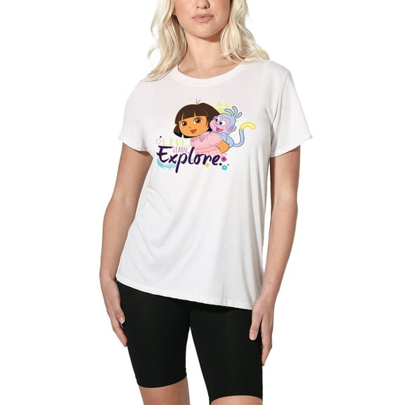 Popfunk Dora The Explorer Live, Learn, Explore Women's Loose T-Shirt, White, Small
