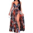thumbnail image 1 of Conjuntos de ropa de playa sin mangas y cuello en V para mujer + falda larga con estampado de hojas Nituyy Conjunto de playa de verano para mujer de 2 piezas, 1 of 5