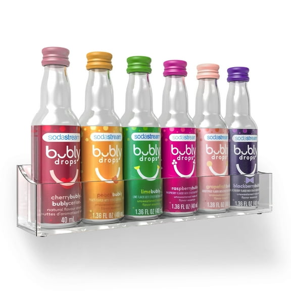 Acrylic Holder for SodaStream Bubly Drops - Countertop / Wall Mount Flavor Organizer (Displays 6 Bottles)