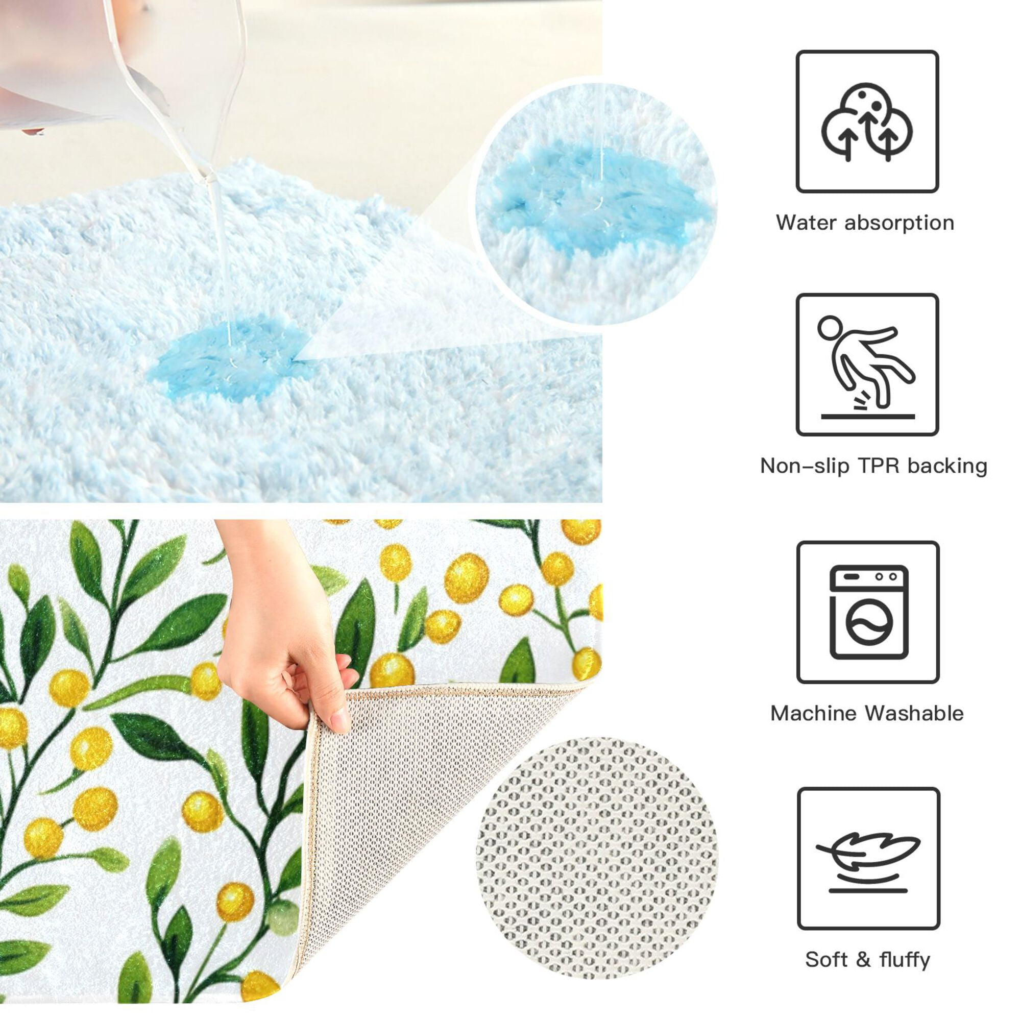 Yayeee Bath Rug for Bathroom Floor Non Slip Rectangle Fluffy Soft Absorbent Mat, 16"x24", Olive Leaf