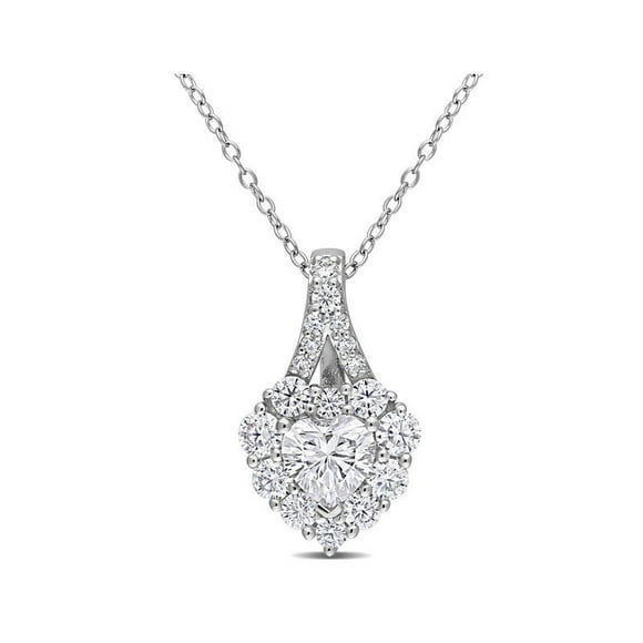 1.98 Carat (ctw) Lab-Created Moissanite Heart Halo Pendant Necklace in Sterling Silver with Chain