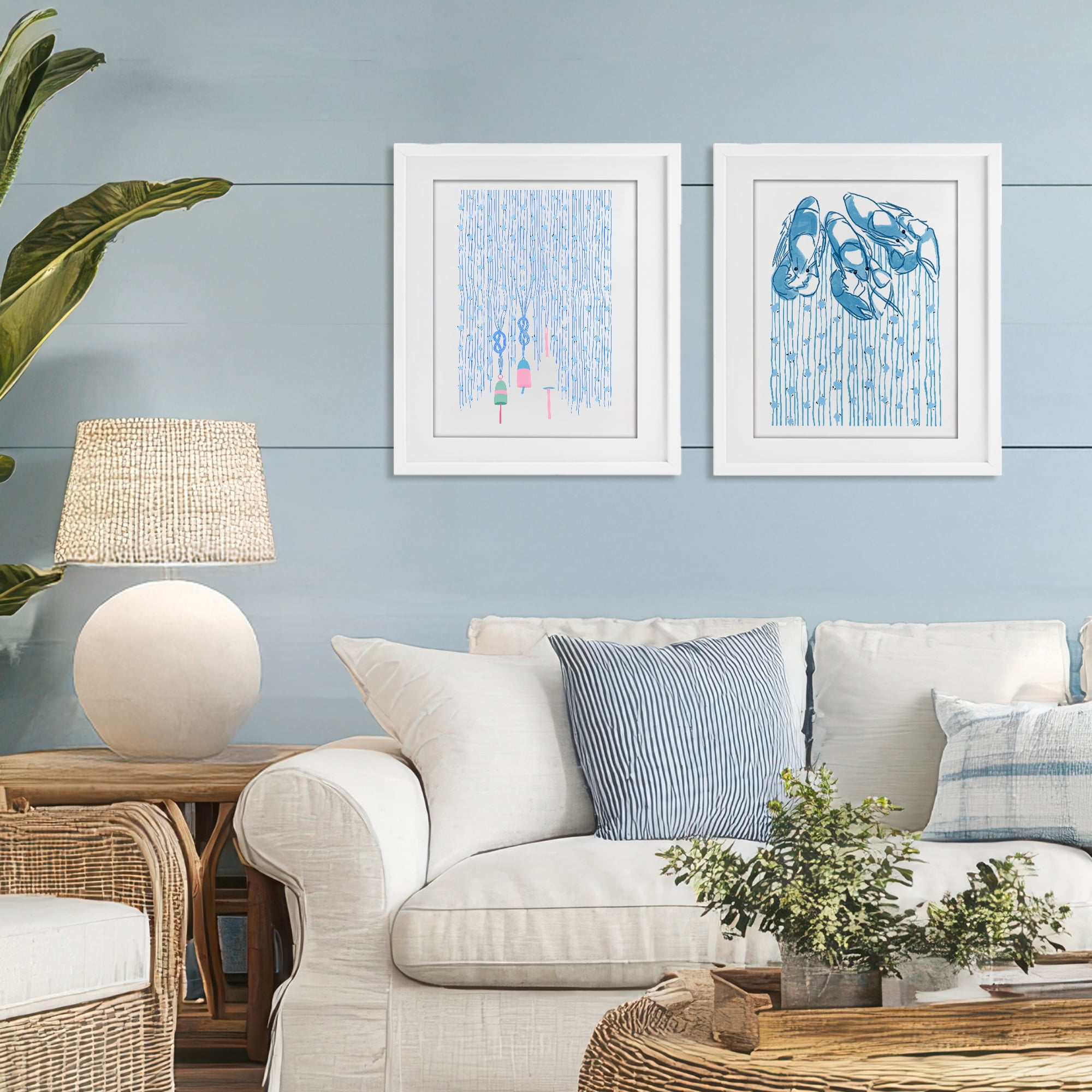 Stupell Industries Nautical Buoys & Lobsters 2 Piece White Framed Print Under Glass Set, design by Melissa Tilley
