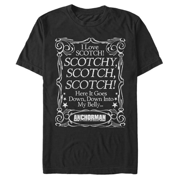 Men's Anchorman Scotch Down in My Belly  Graphic Tee Black 2X Large