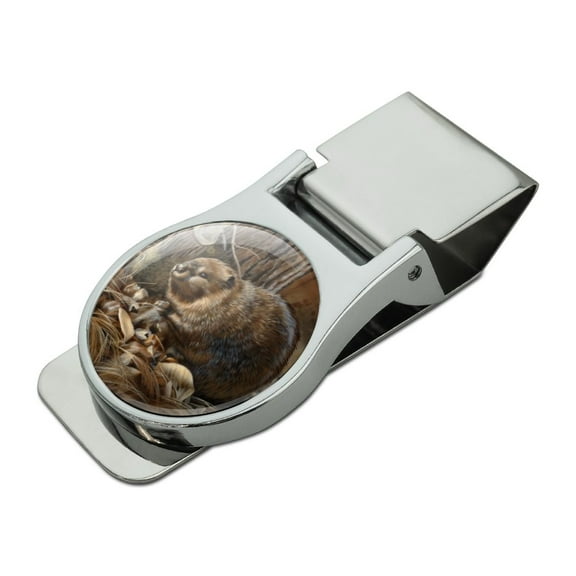 Beaver Being Busy Satin Chrome Plated Metal Money Clip