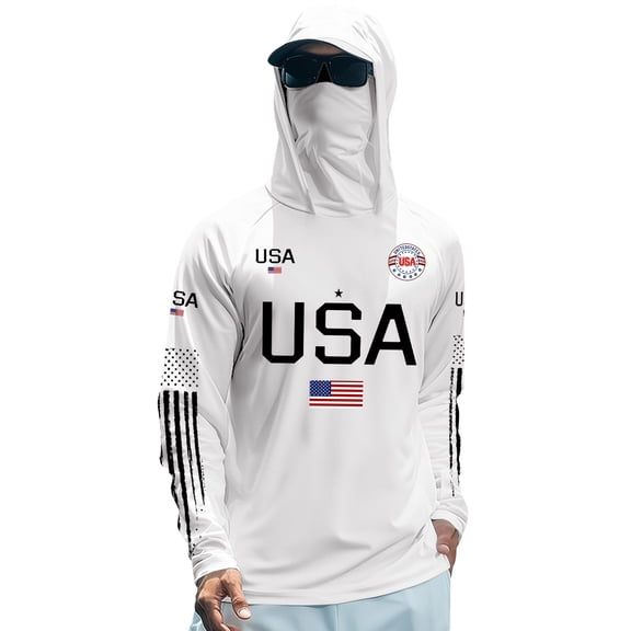 Men's USA 250th Anniversary Rash Guard Shirt UPF 50 Sun Protection Hoodie with Mask Lightweight Fishing Hiking Running Long Sleeve Shirts