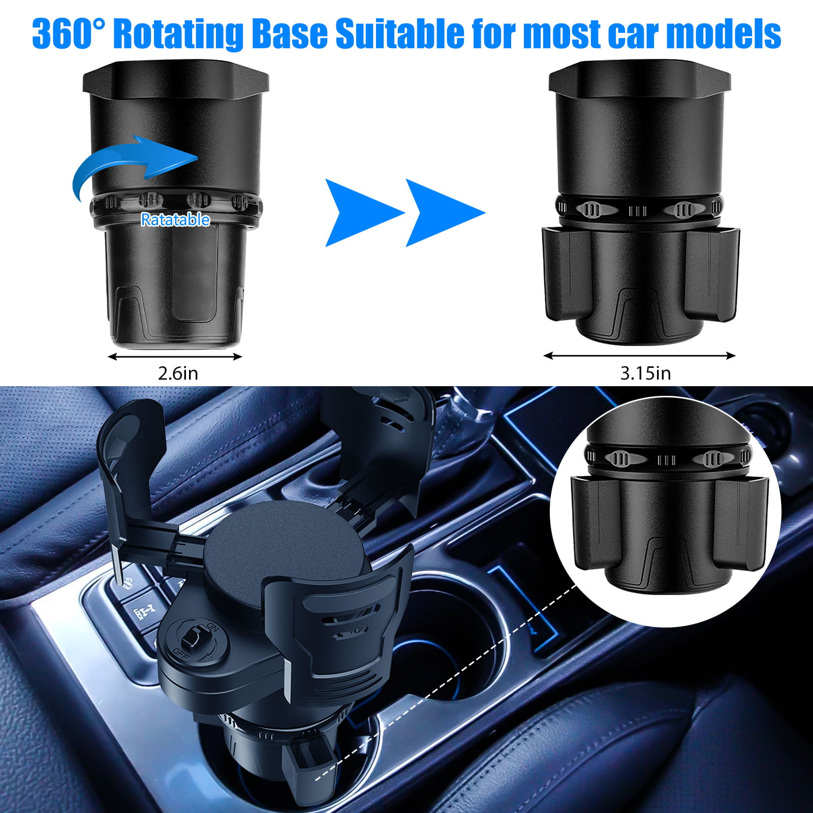B05 360° Rotating Car Cup Holder Dinner Plate Vehicle Mounted Auto Water Cup  Drink Holder Dual Cup Mount Wholesale