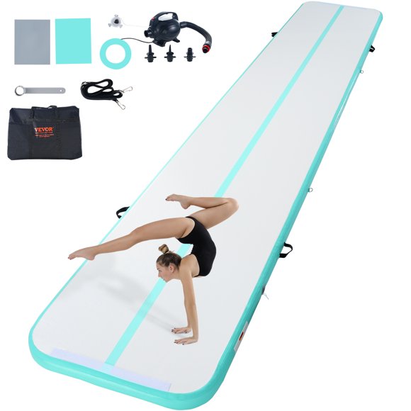 VEVOR Gymnastics Air Mat, 4 inch Thickness Inflatable Gymnastics Tumbling Mat, Tumble Track with Electric Pump