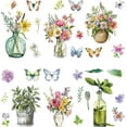 thumbnail image 1 of Flower Butterflies Spring Window Decal 8 Sheets PVC Adhesive Decorations Windows Stickers Floral in Jars Glass Sticker Decal Home Reusable Removable for Living Room Colourful Flowers, 1 of 5