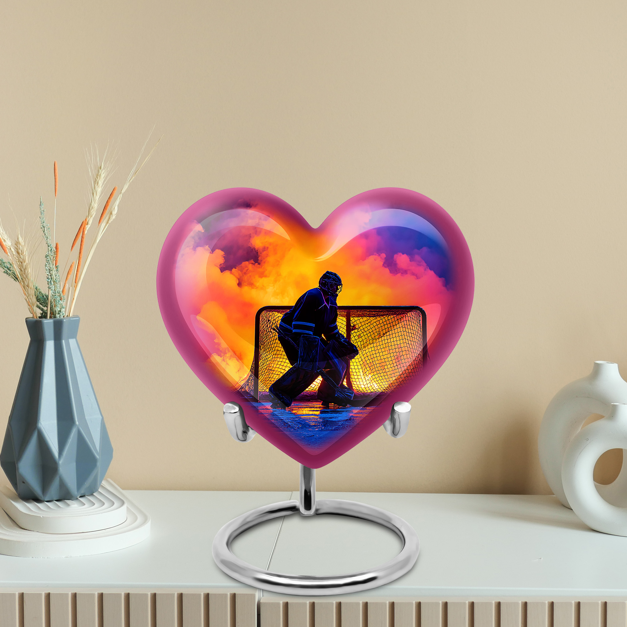 MUKTIVE Ice Hockey Handmade Mini Memorial Urn, Cremation Purple Heart Urn, Player Funeral Urns for Ashes, Decorative Urns for Human Ashes, 3 Inch