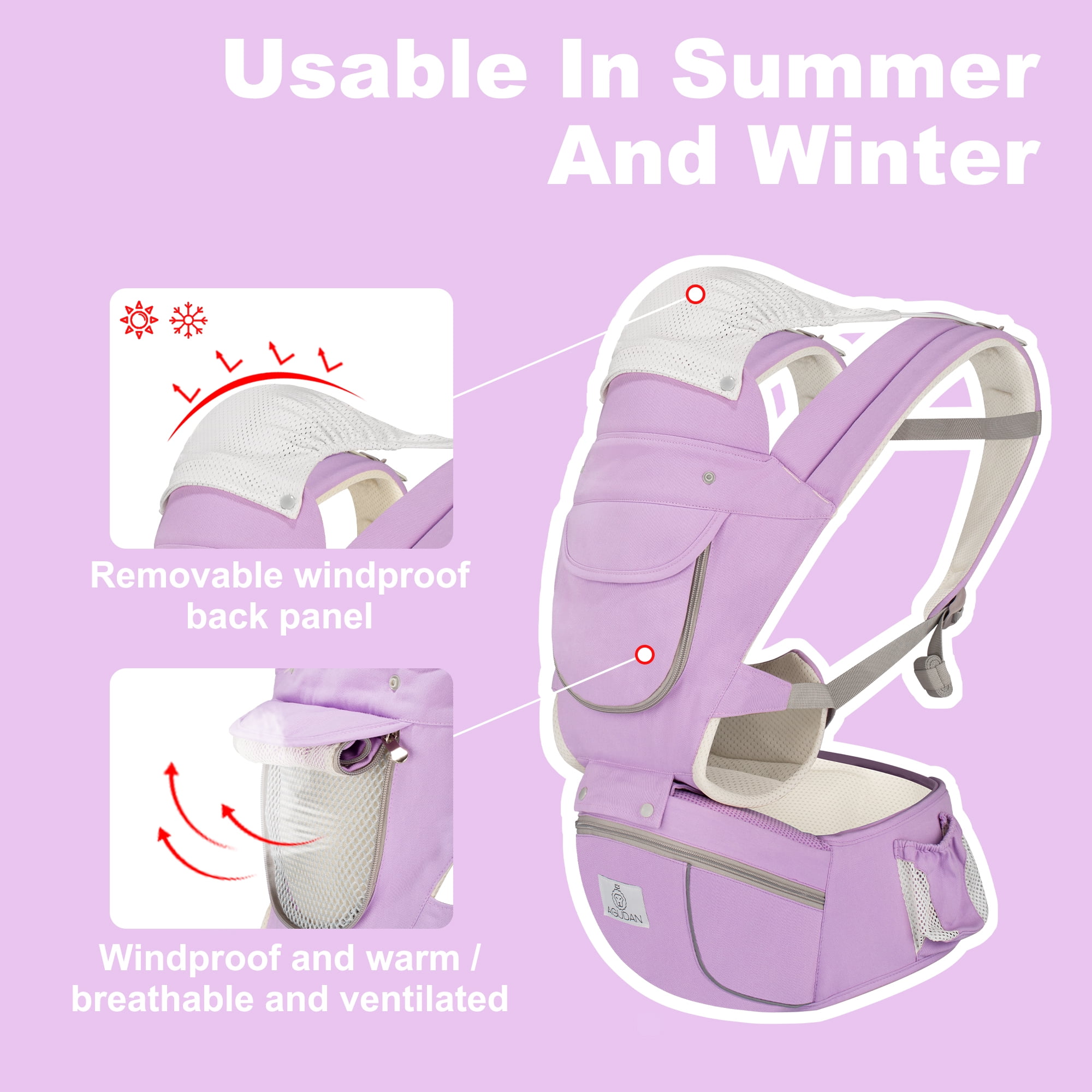 AGUDAN Baby Carrier with Hip Seat, 6 in 1 Ergonomic Unisex Waist Stool, 0-36 Months