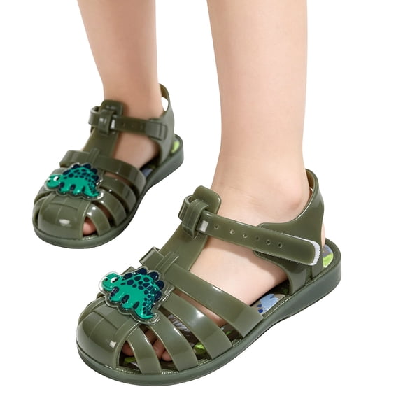 Viluyesy Boys Girls Jelly Sandals Closed Toe Hook Loop Strap Dinosaur Cartoon Summer Water Beach Shoes for Kids Green Size 5-6 Years