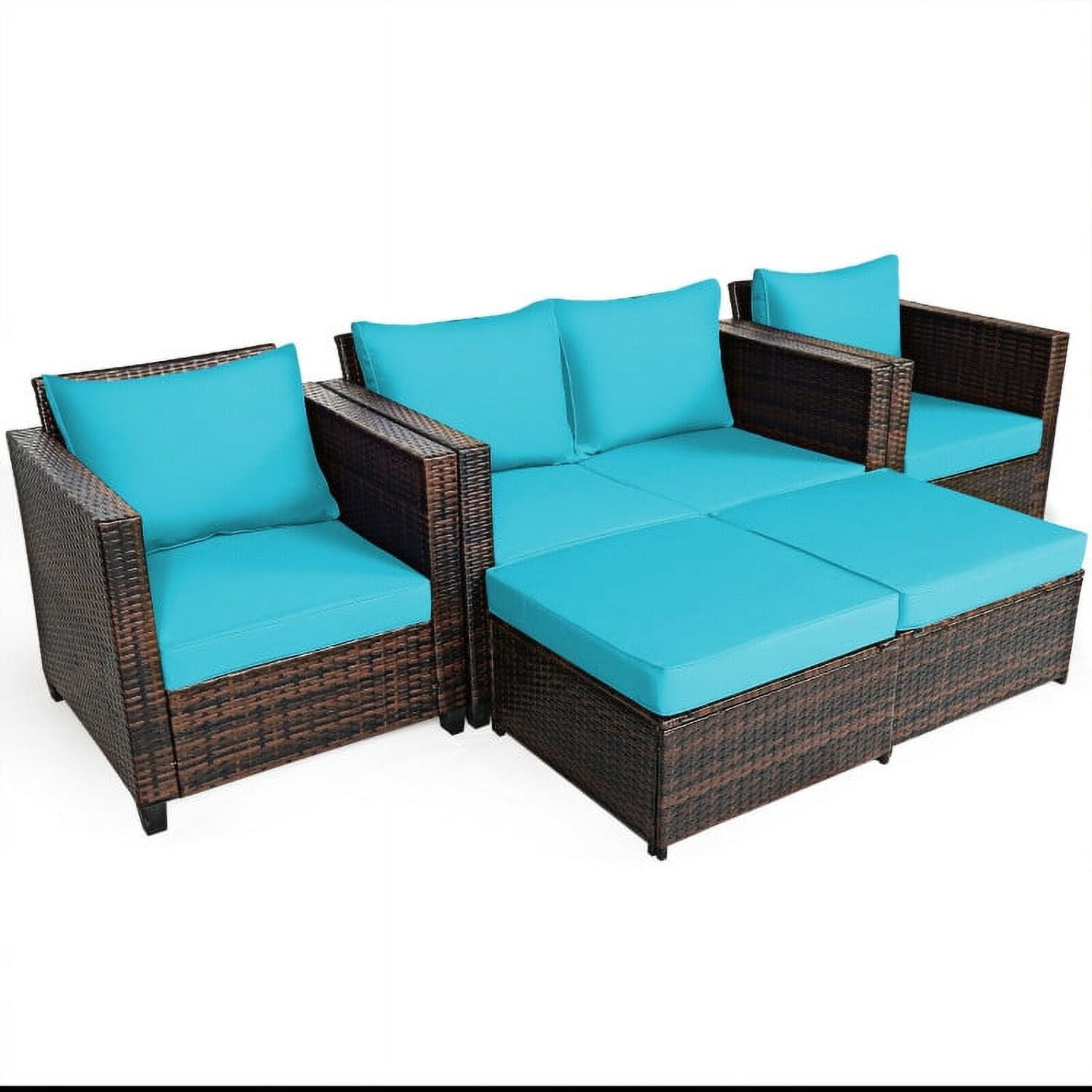 Aimee Lii 5 Pieces Patio Cushioned Rattan Furniture Set, Rattan Outdoor Furniture, Turquoise Aimee Lii 5 Pieces Patio Cushioned Rattan Furniture Set, Rattan Outdoor Furniture, Turquoise