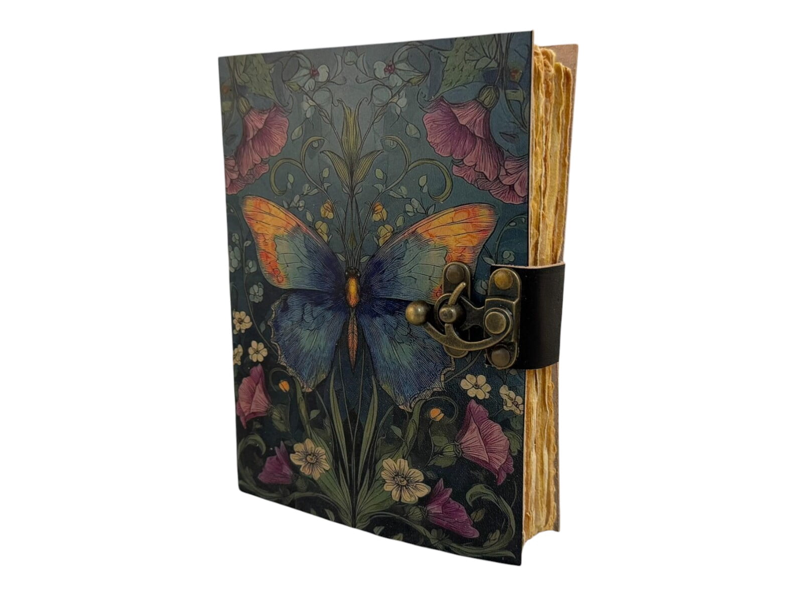 Vintage Butterfly Handmade Leather Journal 5x7 – 200 Deckle Edge Pages, Artistic Writing Notebook