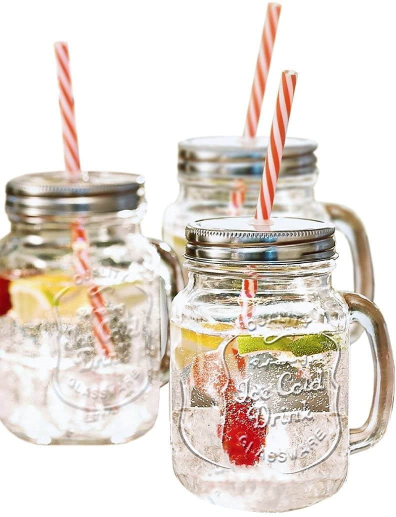 Estilo Glass Mason Jars with Handles, Lid and Straw 16 oz | Drinking  Glasses Cups Mug Set for Iced C…See more Estilo Glass Mason Jars with  Handles