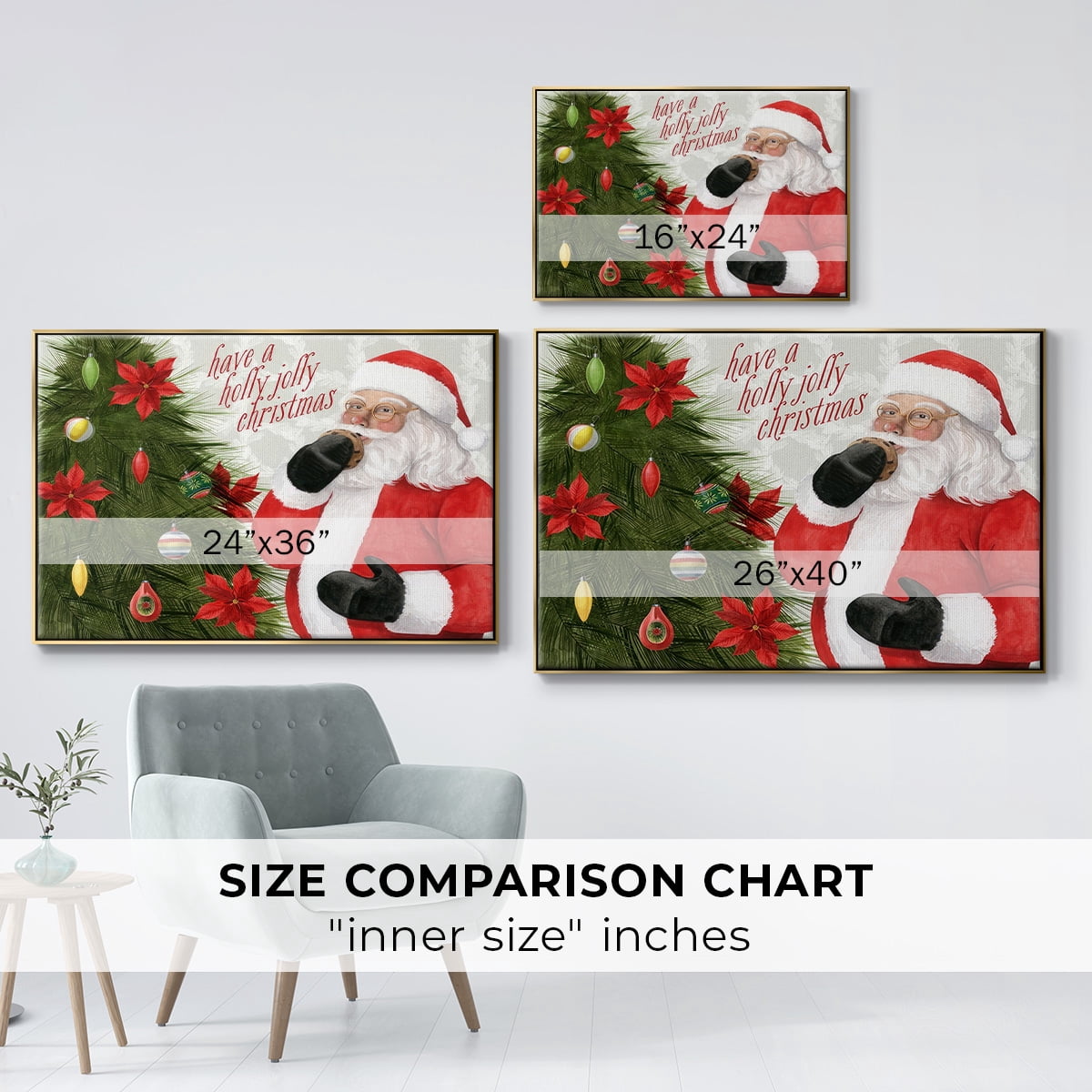Arose Such a Clatter Collection A - Framed Gallery Wrapped Holiday Canvas - 17 x 25 - Gold Frame