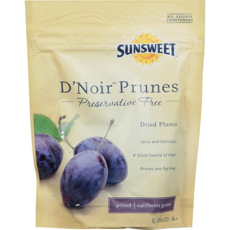 Sunsweet Pitted D'Noir, Dried Prunes, California Grown, Preservative Free, 8 oz Pouch