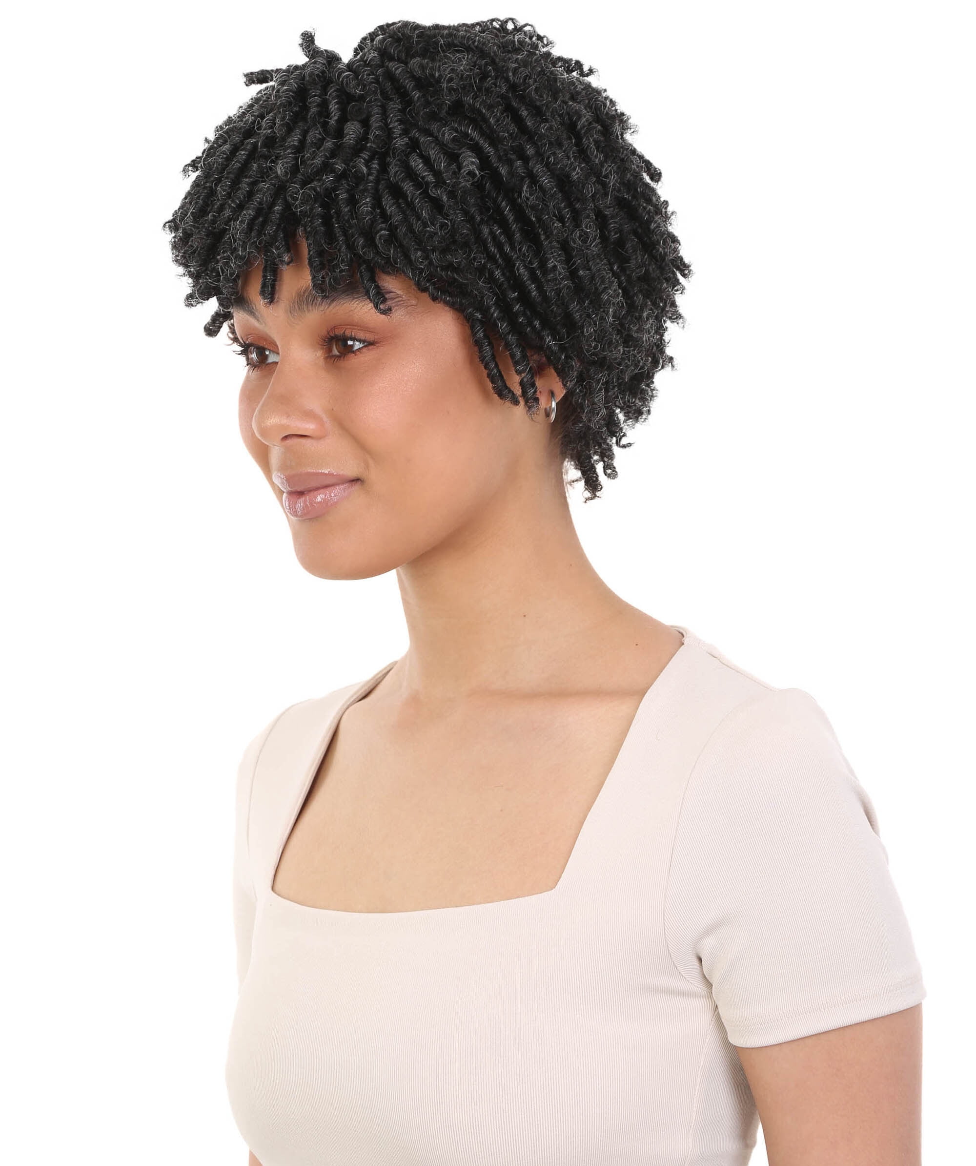LUXLUXE Kayla Curly Locs 11 in Long Full Wig Full Cap Wig, Heat Resistant Fibers, Salt and Pepper Blend