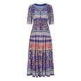 thumbnail image 4 of QQAMB Womens Summer Beach Dress Boho Dresses Fashion Floral Print Dress Casual V-Neck Short Sleeve Slit Hem Maxi Dress Purple L, 4 of 8