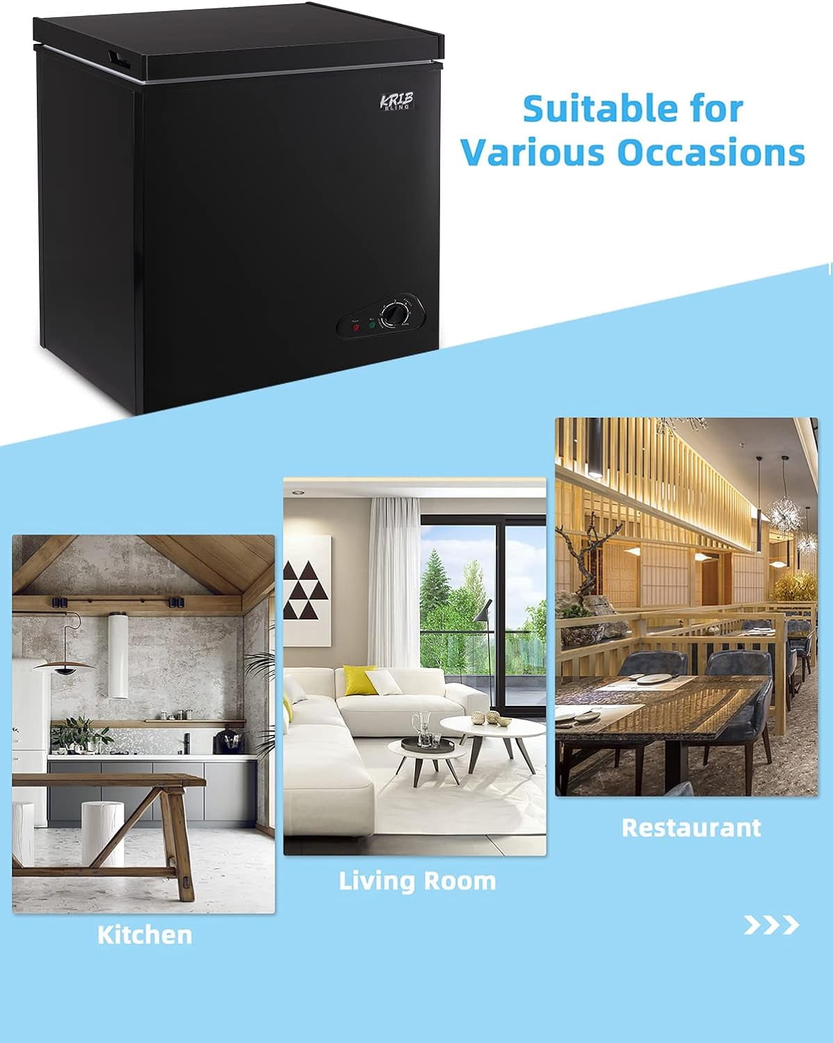 GGTB 5 Cu.ft Chest Freezer Refrigerator with Removable Basket, Top Open Door Compact Freezer, Adjustable Temperature for Home Kitchen Office Bar, Black