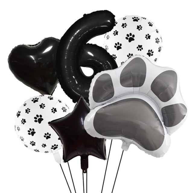 Set de globos con estampado de patas de mascota en blanco y negro