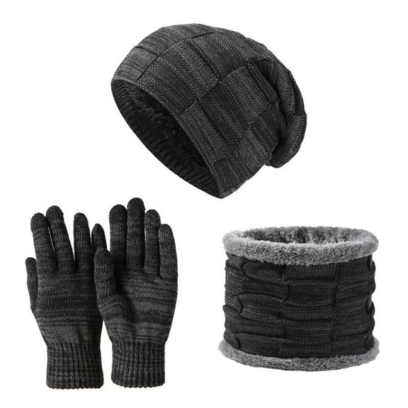 Tittly Winter Hats Beanie Neutral Women Men Autumn And Winter Solid Color Wool Hat Thickened Warm Ear Cold Knitted Hat Glove Scarf Three Set Three Skull Caps Hats for Women Black One Size