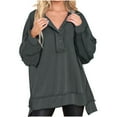 thumbnail image 2 of CLOISE Sweatshirt Women Solid Oversized Sweatshirts Button Henley V-Neck Long Sleeve Hoodies Shirts Gray High Low Hem Stitching Tops Fall Tunic Y2k Outfits S, 2 of 7