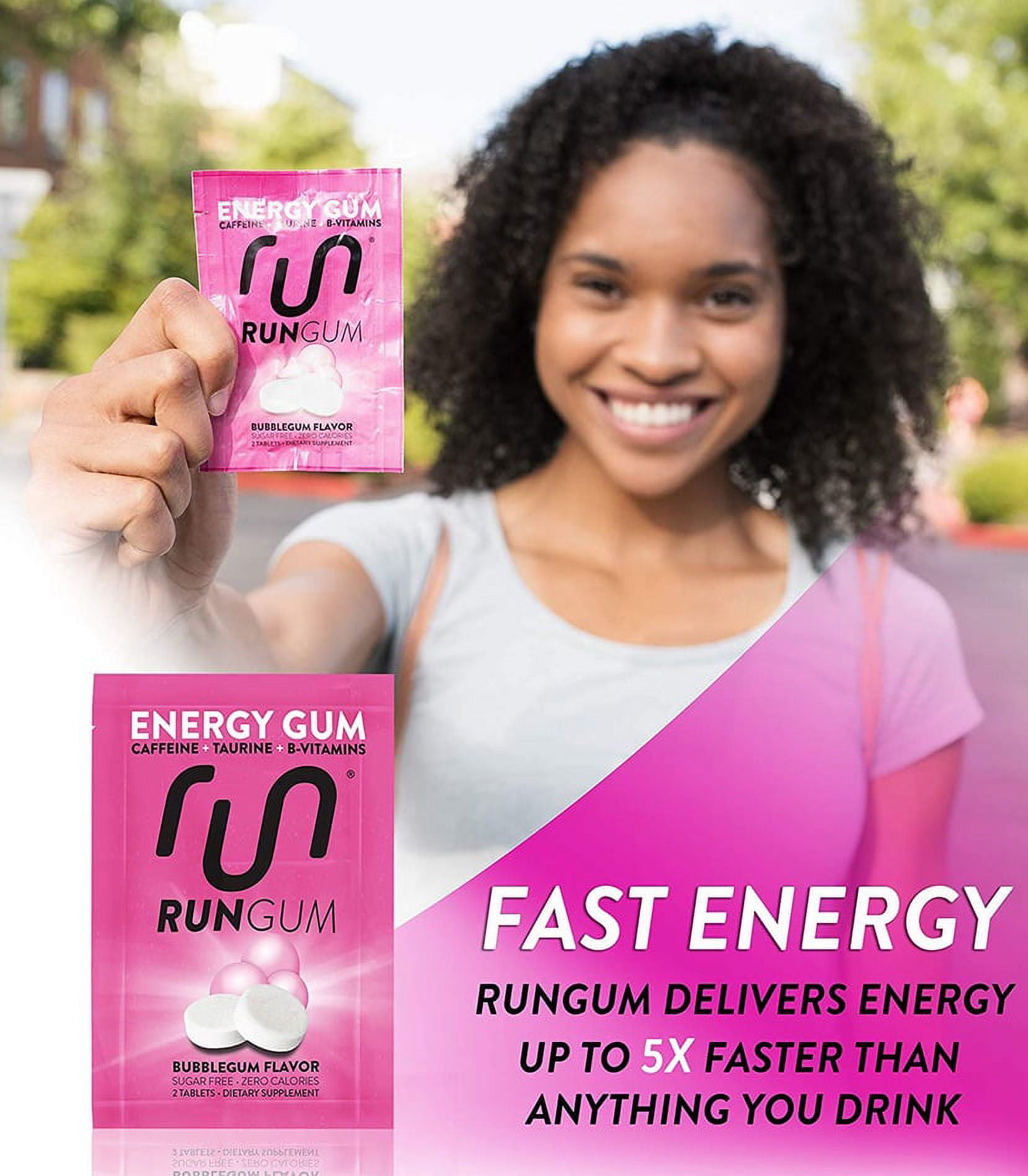 Run Gum Bubblegum Energy Gum 50mg Caffeine Taurine & B-Vitamins per Piece, 24 Pieces (Pack of 12)