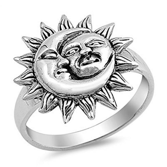 Sun Moon Plain Ring Band 925 Sterling Silver Size 5