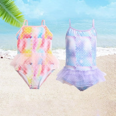 

URMAGIC Toddler Girls Mermaid Swimsuits Bathing Suits Kid Girl One Piece Swimwear Tankini with Ruffle Tulle Frill 1-6 Years