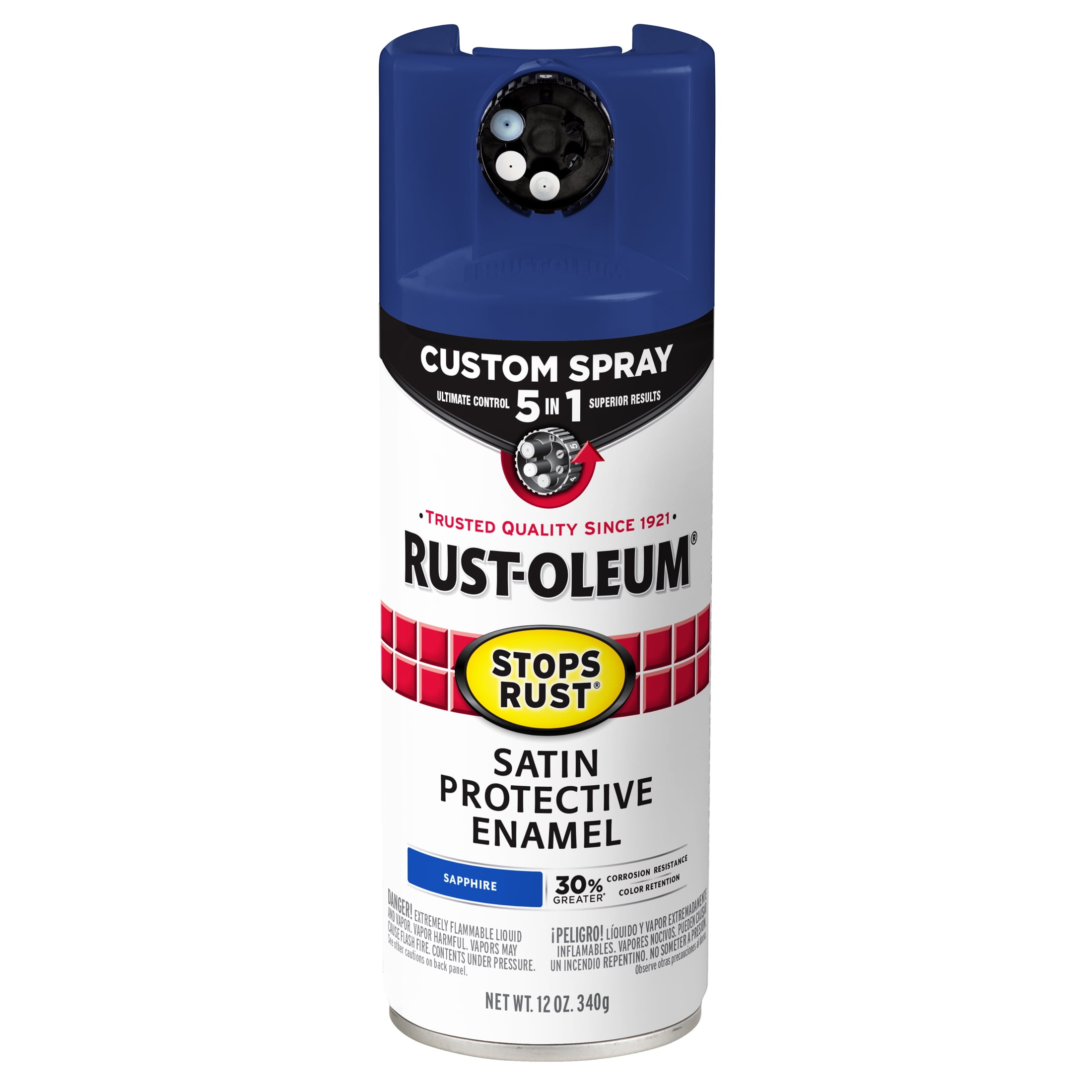 6 Pack, Sapphire, Rust-Oleum Stops Rust Custom Spray 5 in 1 Satin Spray Paint-376881, 12 oz