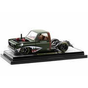 1973 Chevrolet Cheyenne Super 10 Bedless Truck #73 Matt Dark Green w/Graphics 1/24 Diecast Model Car by M2 Machines