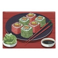 thumbnail image 1 of Wasabi Cutting Board, Soy Sauce and Delicious Sushi Plate with Chopsticks Cartoon Composition, Decorative Tempered Glass Cutting and Serving Board, in 3 Sizes, by Ambesonne, 1 of 2
