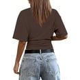 thumbnail image 6 of GZWYHT Solid Side Ruched Waist Cropped T Shirt for Women, Classic Round Neck Drop Shoulder Half Sleeve Slim Fit Crop Top, Elastic Lightweight Casual Short Tee Brown XL, 6 of 7