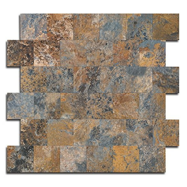 Peel and Stick Tile Backsplash, PVC Rusty Slate Tile Backsplash for
