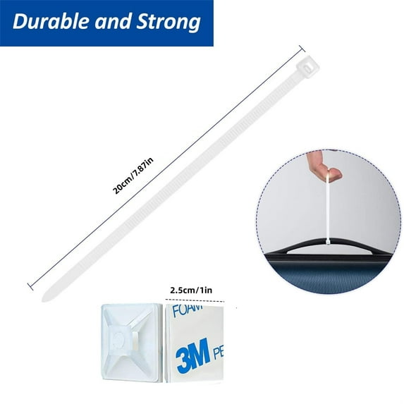 100pack Wire Holders Self Adhesive Cable Tie Base Holders Portable White Cable Clips Durable Self Adhesive Mounts Set for Room Living Room