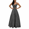 thumbnail image 2 of Rciityk Wedding Guest Dresses for Women Summer V Neck Sparkly Elegant Evening Prom Long Maxi Dress Bridesmaid A Line Swing Formal Dress, Black L, 2 of 6