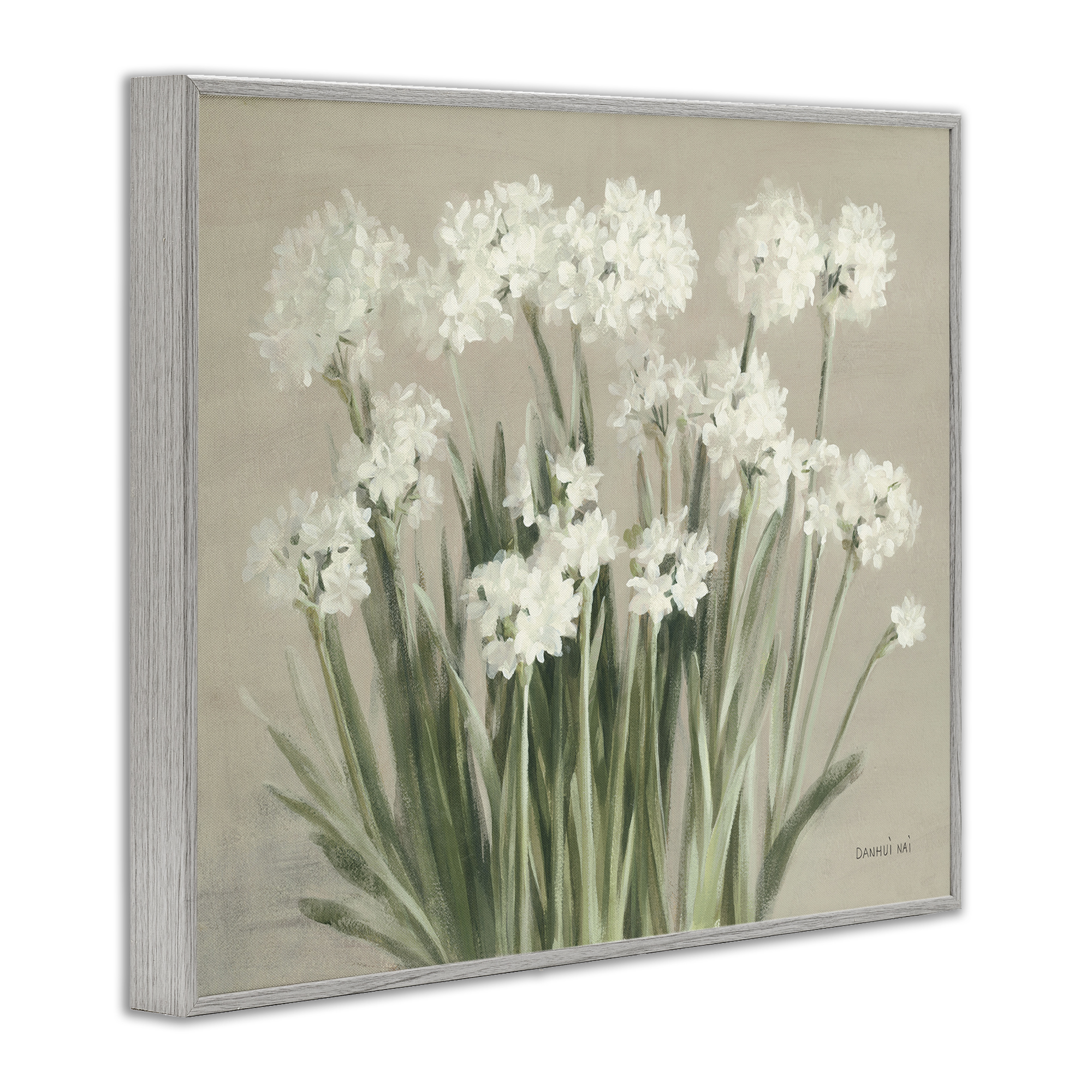 Stupell Industries Snowy Floral Paperwhites Botanical & Floral Painting Gray Framed Art Print Wall Art, 20 x 16