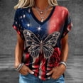 thumbnail image 2 of Levmjia Top For Women Letter Printed Patriotic T Shirt 250th Anniversary Graphic Casual Short Sleeve V Neck Blouse Soft Breathable Polyester, 2 of 5