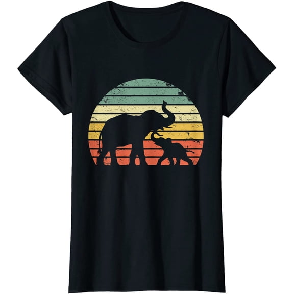 Vintage Elephant Shirt Retro Sunset Colors Silhouette T-Shirt