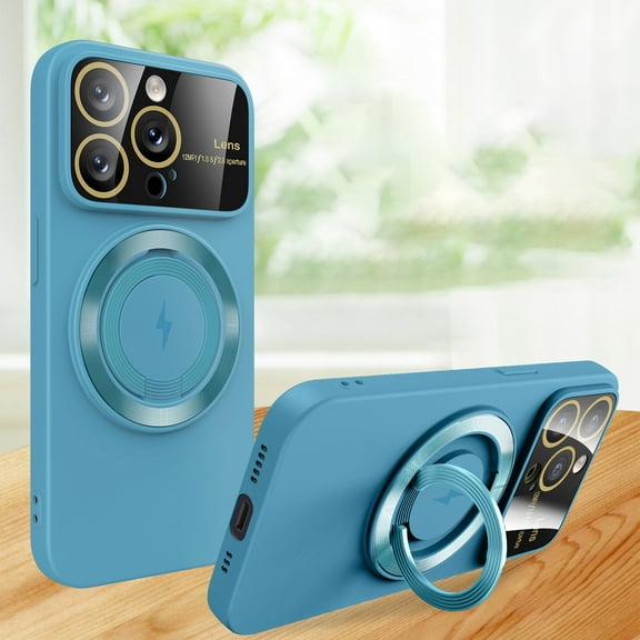 Dteck for Apple iPhone 13 Pro Slim Case, Magnetic Cover with Ring Stand, 2023 New Large Window Shockproof Phone Case Magnetic Bracket, Compatible with Magsafe Case with Camera Lens Protector, skyblue
